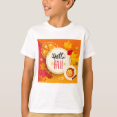 Hallo Herfst herfstbladeren en pompoentaart T-shirt (Voorkant)