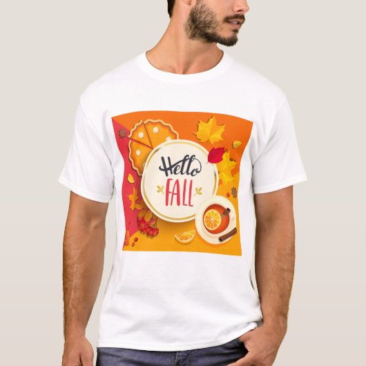Hallo Herfst herfstbladeren en pompoentaart T-shirt (Voorkant)