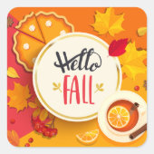 Hallo Herfst herfstbladeren en pompoentaart Vierkante Sticker (Voorkant)