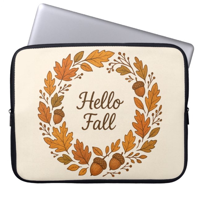 Hallo Herfst Herfstkrans met bladeren en eikels Laptop Sleeve (Voorkant)