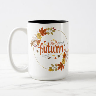 Hallo Herfst met Bladontwerp Tweekleurige Koffiemok