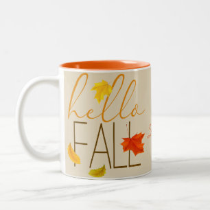 hallo Herfst Modern Typografie en Leaves Tweekleurige Koffiemok
