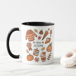 Hallo Herfst Mok, Herfst Vibes Mok, Retro Doodle Mok