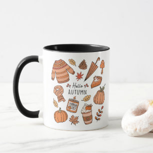 Hallo Herfst Mok, Herfst Vibes Mok, Retro Doodle Mok