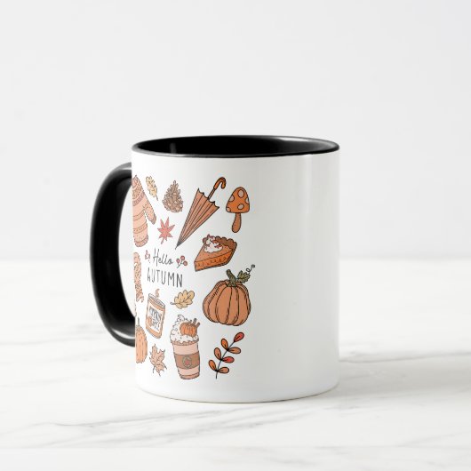 Hallo Herfst Mok, Herfst Vibes Mok, Retro Doodle Mok (Voorkant links)