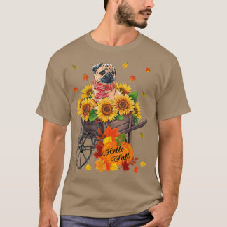 hallo Herfst Pug Dog op zonnebloemen laat de herfs T-shirt