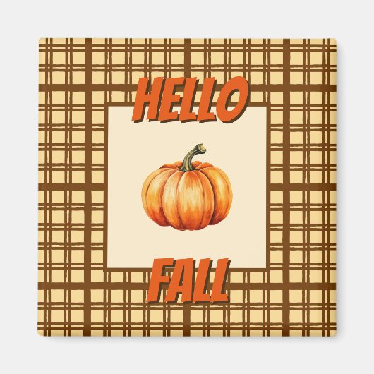 Hallo Herfst-Rustic Plaid Pumpkin Seizoensgebonden Magneet (Voorkant)