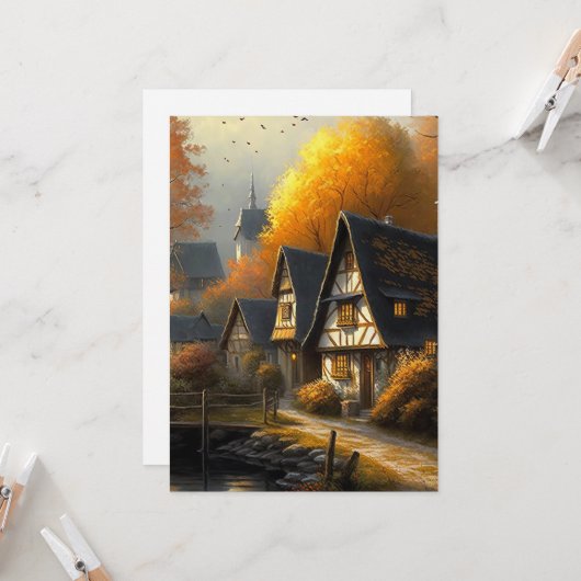 Hallo Herfst Tudor Style Home Waterside Path Kaart (Voorkant / Achterkant in situ)