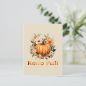 Hallo Herfst waterverf wilde bloemen herfstbladere Briefkaart (Staand voorkant)