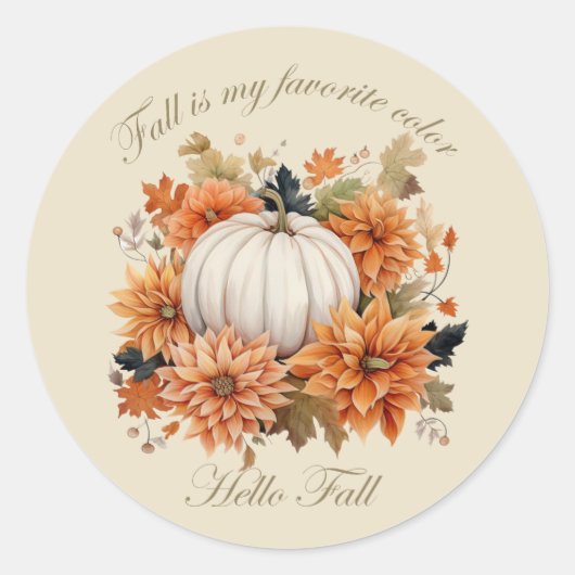 Hallo Herfst waterverf wilde bloemen herfstbladere Ronde Sticker (Voorkant)