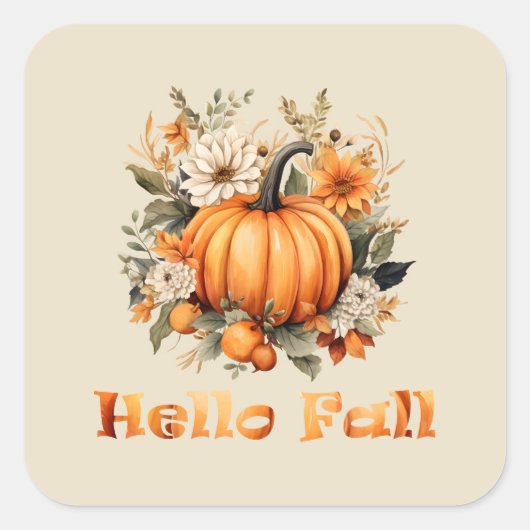 Hallo Herfst waterverf wilde bloemen herfstbladere Vierkante Sticker (Voorkant)