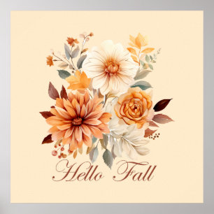 Hallo herfst Waterverf wilde bloemen verlaat herfs Poster