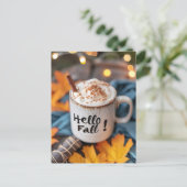 Hallo Herfst wenskaart met mok Briefkaart (Staand voorkant)