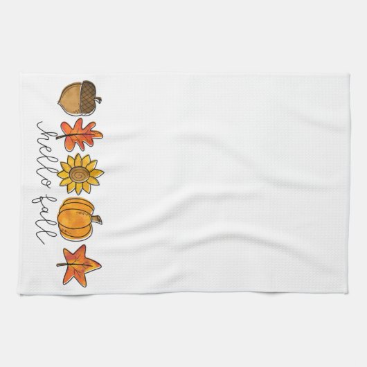 hallo Herfst Zonnebloembladeren en pompoen Theedoek (Horizontaal)