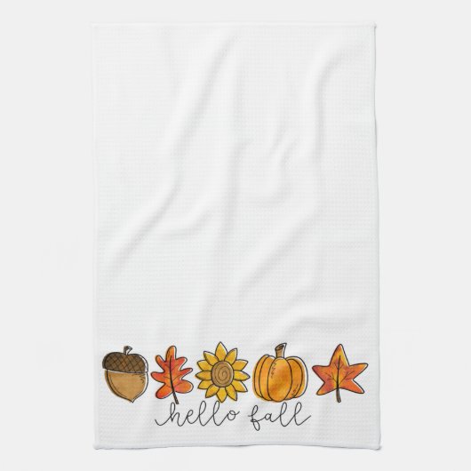 hallo Herfst Zonnebloembladeren en pompoen Theedoek (Verticaal)