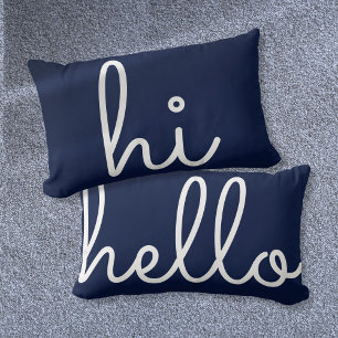 Hallo Hi Stylish Script Leuk Navy Blauw Kussen