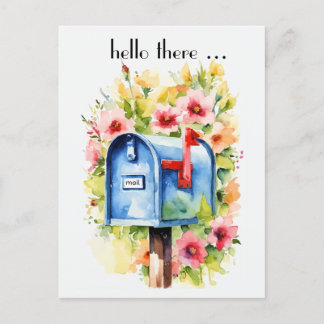 Hallo Hier | Mailbox en Bloemen Waterverf Briefkaart
