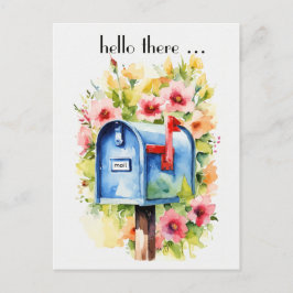 Hallo Hier | Mailbox en Bloemen Waterverf Briefkaart