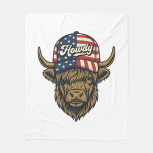Hallo Highland Koe Patriottisch Vintage Westers On Fleece Deken