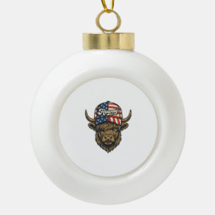 Hallo Highland Koe Patriottisch Vintage Westers On Keramische Bal Ornament