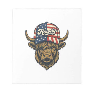 Hallo Highland Koe Patriottisch Vintage Westers On Notitieblok