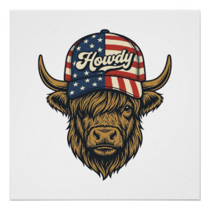 Hallo Highland Koe Patriottisch Vintage Westers On Perfect Poster