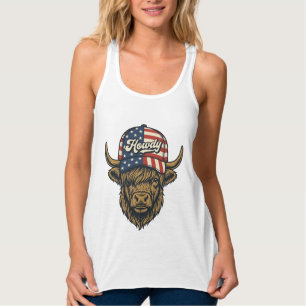 Hallo Highland Koe Patriottisch Vintage Westers On Tanktop