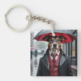 Hallo Hond dressy dog regenachtige dag sleutelhang Sleutelhanger