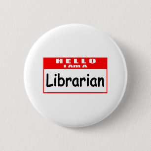 Hallo, ik ben bibliothecaris... naamplaatje ronde button 5,7 cm