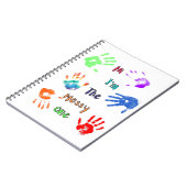 Hallo, ik ben de rommelige - verf handafdrukken notitieboek (Linkerzijde)