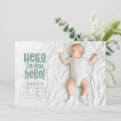hallo ik ben nieuw hier, moderne baby-typografisch aankondiging (Staand voorkant)