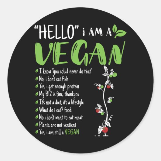 Hallo Ik ben veganist Ronde Sticker (Voorkant)