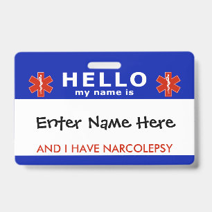 HALLO ik heb narcolepsie noodinformatie Badge