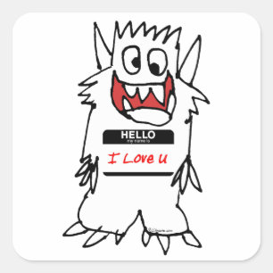hallo, ik hou van U Monster Vierkante Sticker