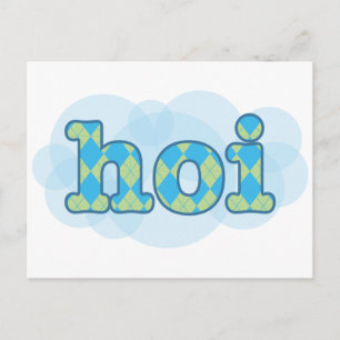 hallo in de nederlandse hoi met argyle - patroon briefkaart