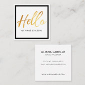 Hallo Introductie Gold Brush Script & Zwart Lijst Vierkante Visitekaartje (Voorkant / Achterkant)