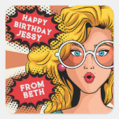 Hallo jaren '30 Vrouw Retro jaren '90 Leuke Verja Vierkante Sticker (Voorkant)