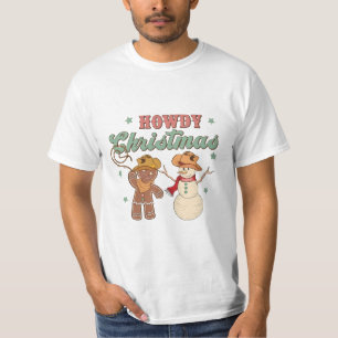 Hallo Kerst Cowboy Sneeuwman Westers Grappig T-shirt