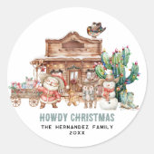 Hallo Kerstmis | Leuke Westerse Woestijn Ronde Sticker (Voorkant)