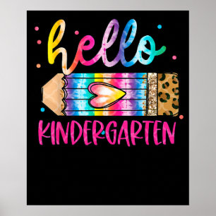 hallo Kindergarten Leopard Tie Dye Pencil Poster