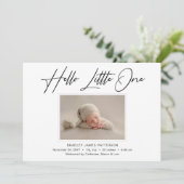 hallo kleine elegant Script Photo Birth Aankondiging (Staand voorkant)