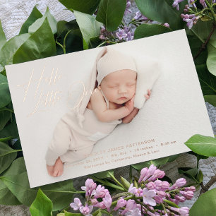 hallo kleine elegant Script Photo Birth Folie Feestdagenkaart