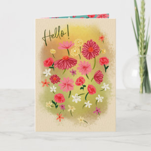 hallo!  kleine handmatige roze bloemen bedankkaart