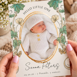 Hallo kleintje | Botanische pasgeboren baby Aankondiging
