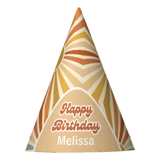 Hallo Kleurrijke Retro Sun Groovy Wave Feesthoedjes (Voorkant)