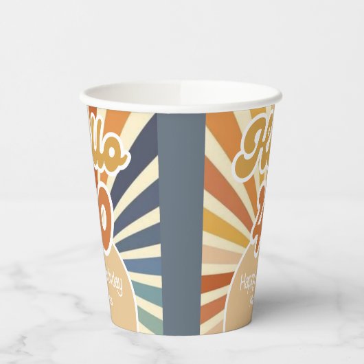Hallo Kleurrijke Retro Sun Groovy Wave Papieren Bekers (Links)