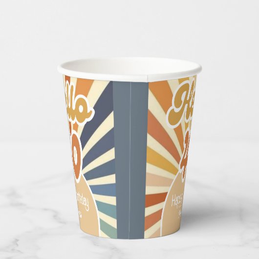 Hallo Kleurrijke Retro Sun Groovy Wave Papieren Bekers (Rechts)