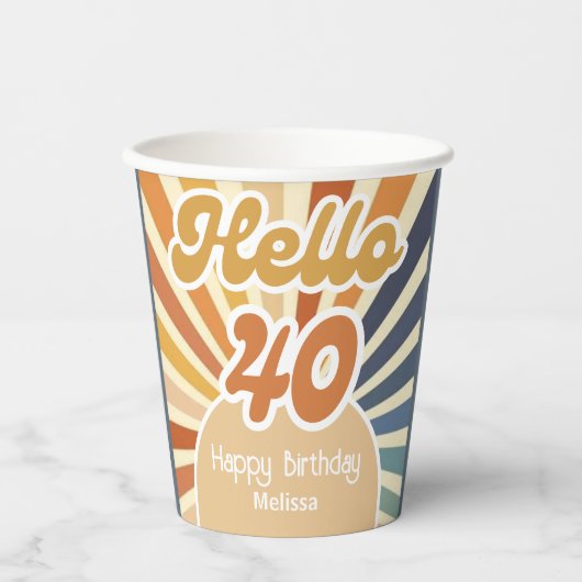 Hallo Kleurrijke Retro Sun Groovy Wave Papieren Bekers (Voorkant)