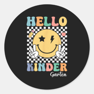 Hallo Kleuterjuf Kinder retro glimlach terug t Ronde Sticker