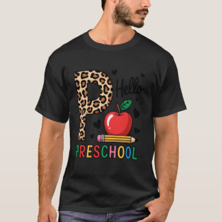 Hallo Kleuterschool Kleurrijke Luipaard Potlood Ee T-shirt